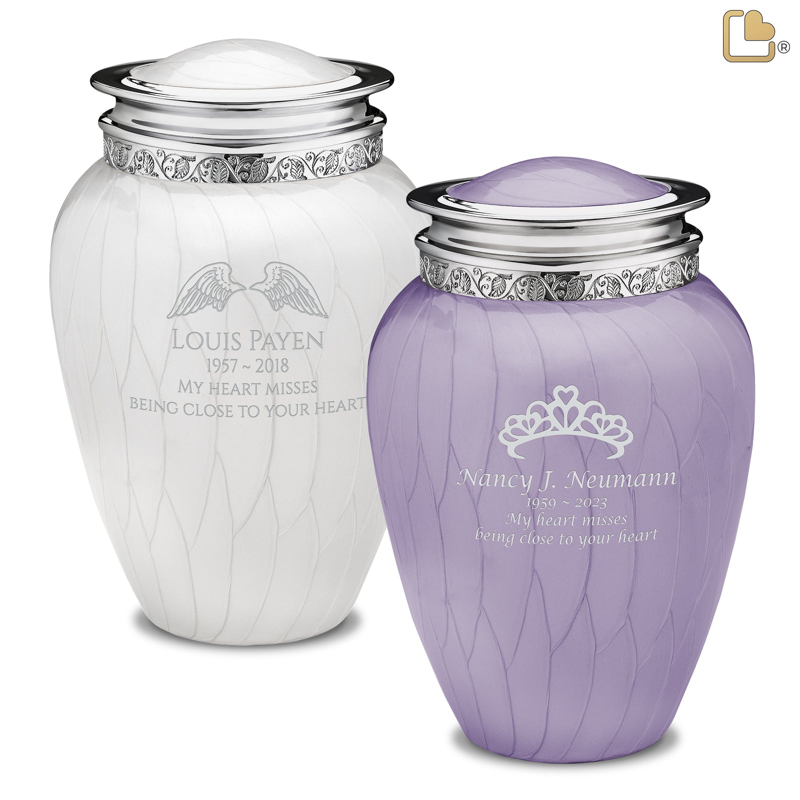 Adult Blessing Pearl Silver & Pearl Lavender Silver Companion Cremation Urn - Set of 2