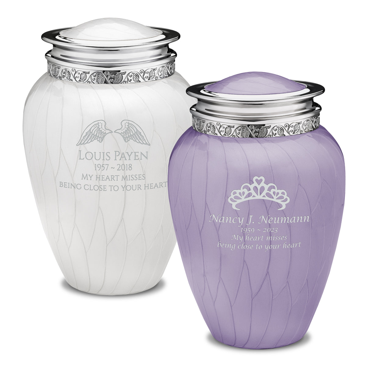 Adult Blessing Pearl Silver &amp; Pearl Lavender Silver Companion Cremation Urn - Set of 2