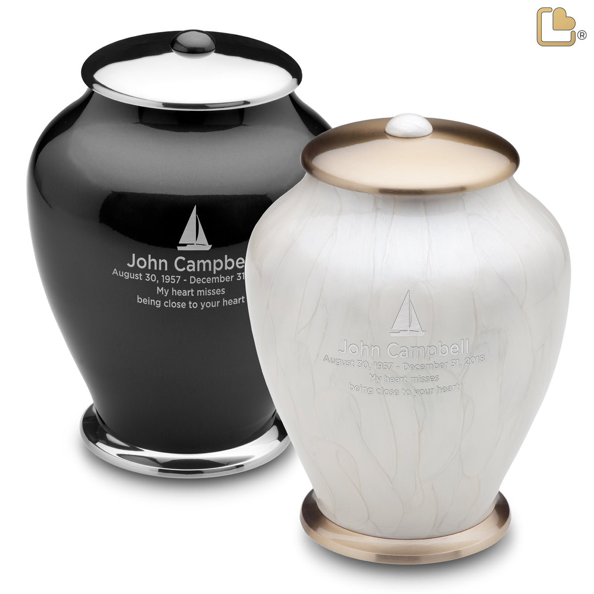Adult Tall Simplicity Midnight & Pearl Companion Cremation Urn - Set of 2