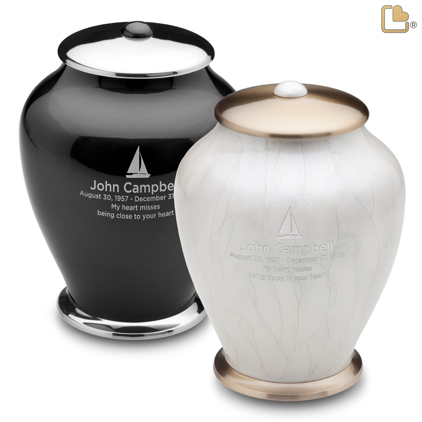 Adult Tall Simplicity Midnight & Pearl Companion Cremation Urn - Set of 2