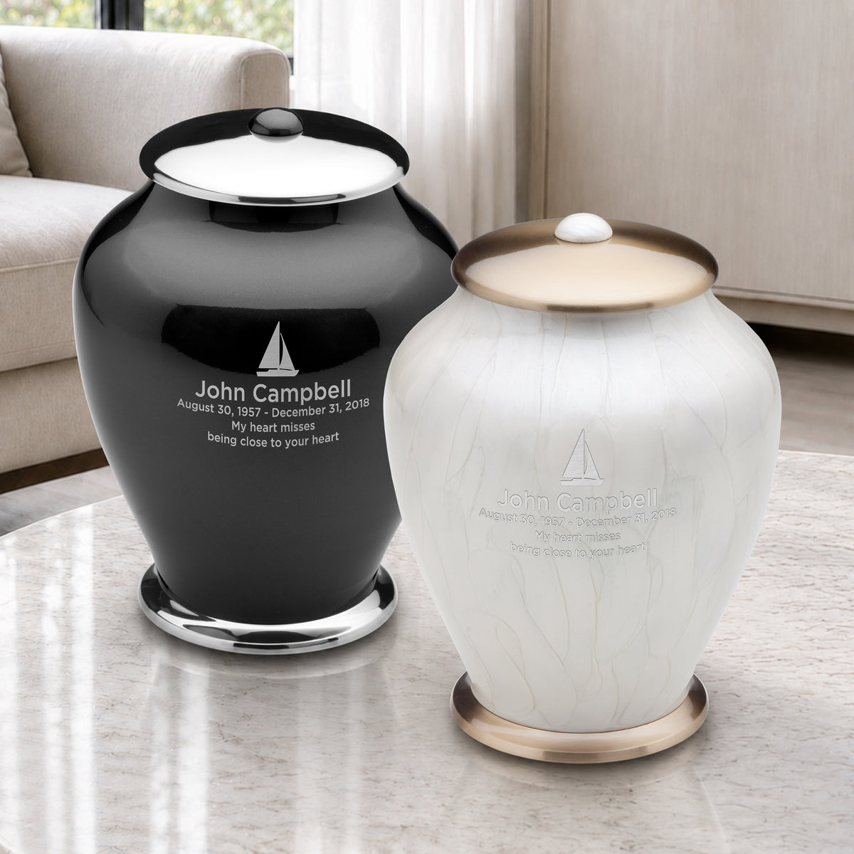 Adult Tall Simplicity Midnight & Pearl Companion Cremation Urn - Set of 2