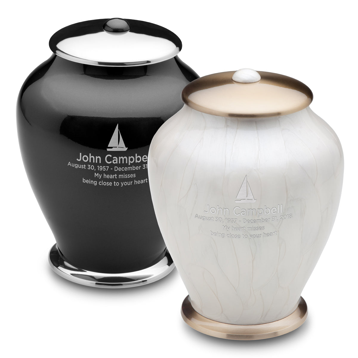 Adult Tall Simplicity Midnight &amp; Pearl Companion Cremation Urn - Set of 2