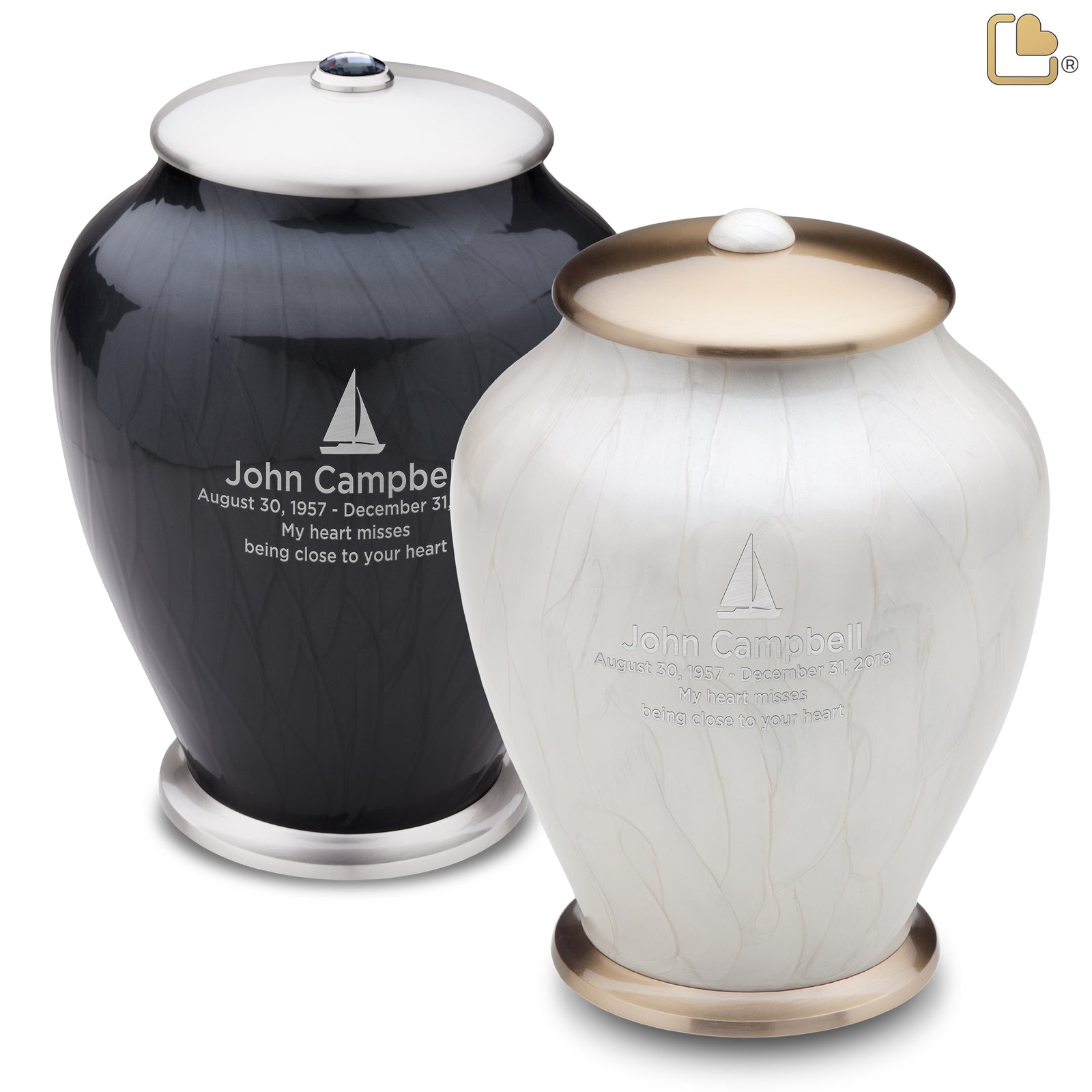 Adult Tall Simplicity Midnight Pearl & Pearl Companion Cremation Urn - Set of 2