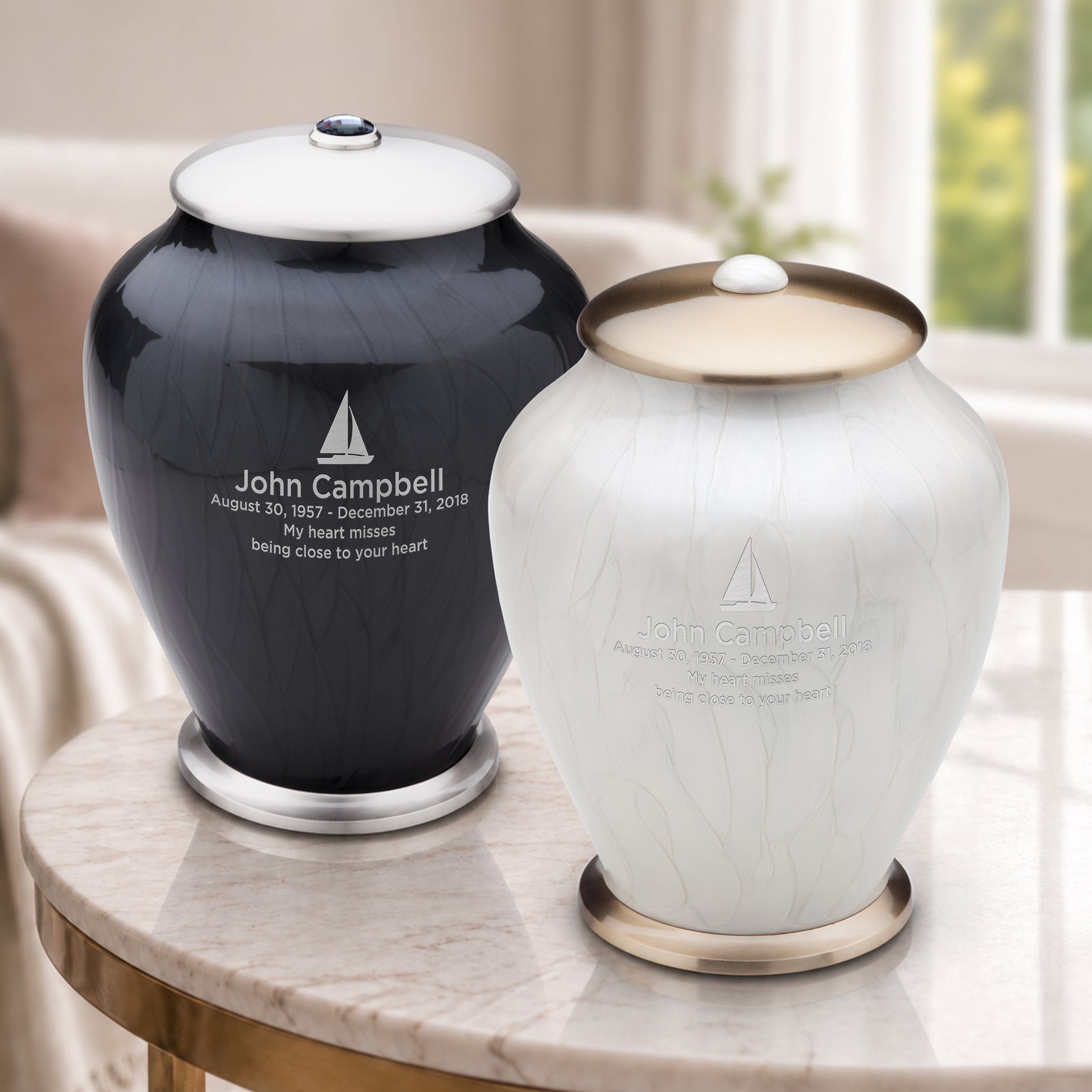 Adult Tall Simplicity Midnight Pearl & Pearl Companion Cremation Urn - Set of 2