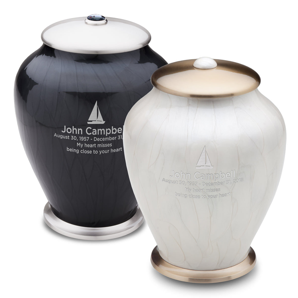 Adult Tall Simplicity Midnight Pearl &amp; Pearl Companion Cremation Urn - Set of 2
