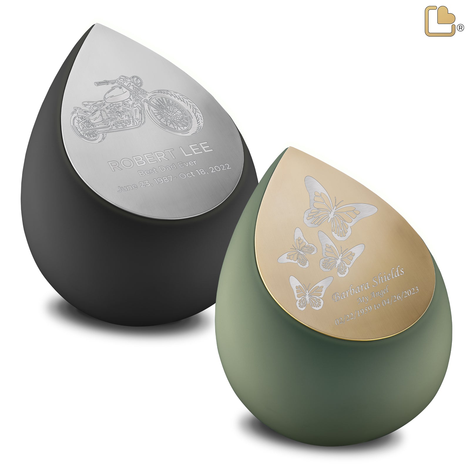 Adult Drop Black & Sage Green Companion Cremation Urn - Set of 2