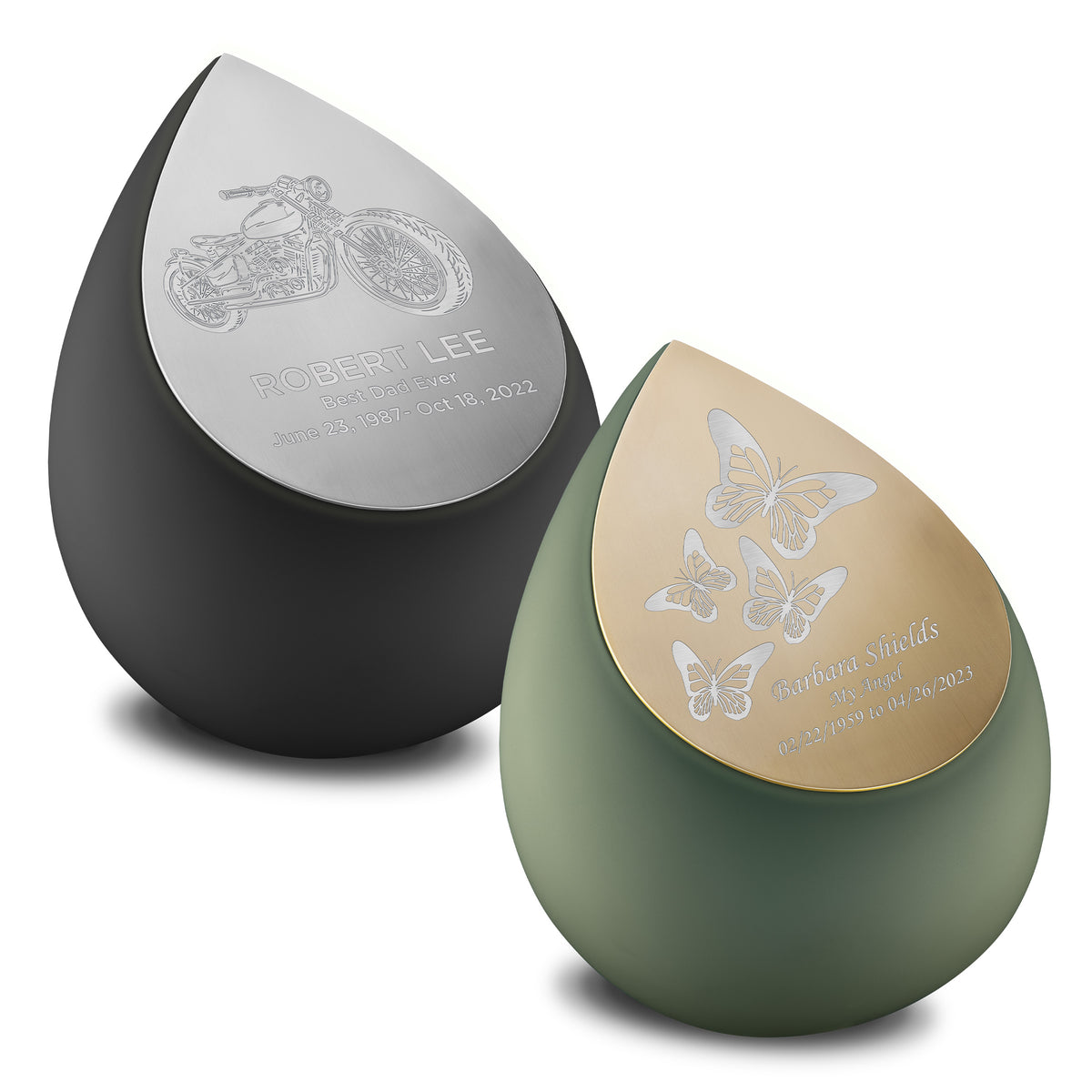 Adult Drop Black &amp; Sage Green Companion Cremation Urn - Set of 2