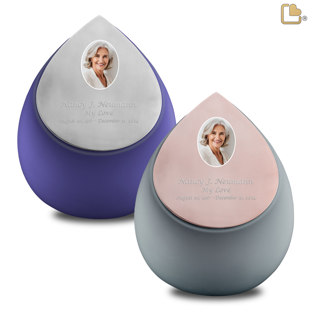Adult Drop Portrait Navy & French Grey Companion Cremation Urn - Set of 2