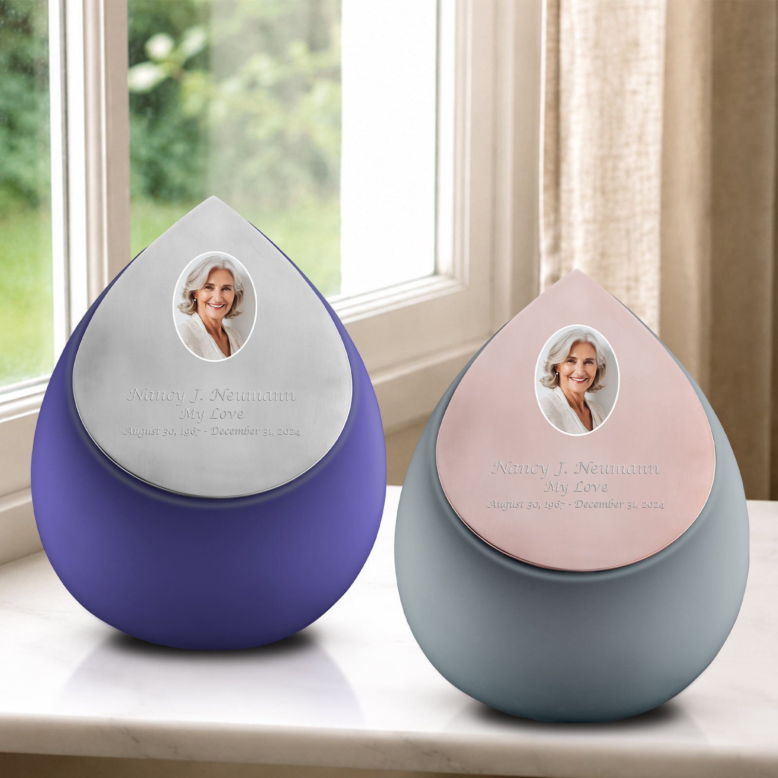Adult Drop Portrait Navy & French Grey Companion Cremation Urn - Set of 2