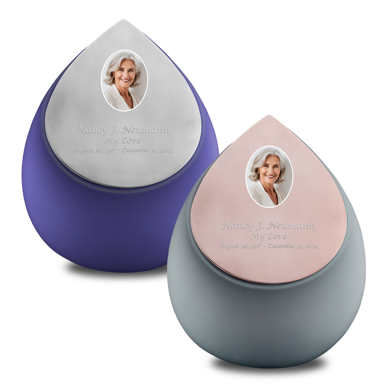 Adult Drop Portrait Navy & French Grey Companion Cremation Urn - Set of 2