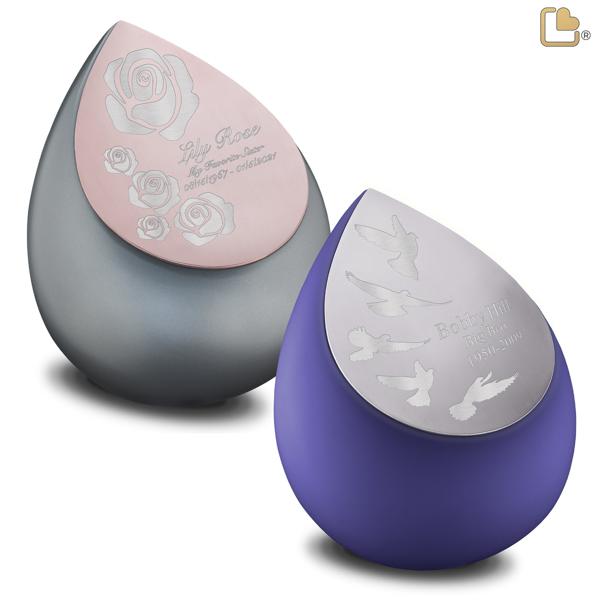 Adult Drop Navy & French Grey Companion Cremation Urn - Set of 2