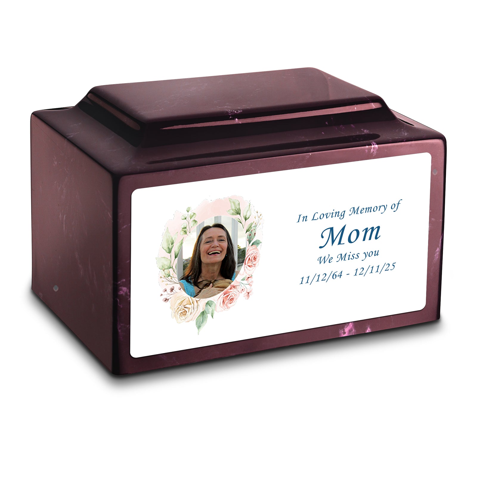 Adult Legacy Custom Printed Flower Photo Frame Cultured Marble Urns by MacKenzie