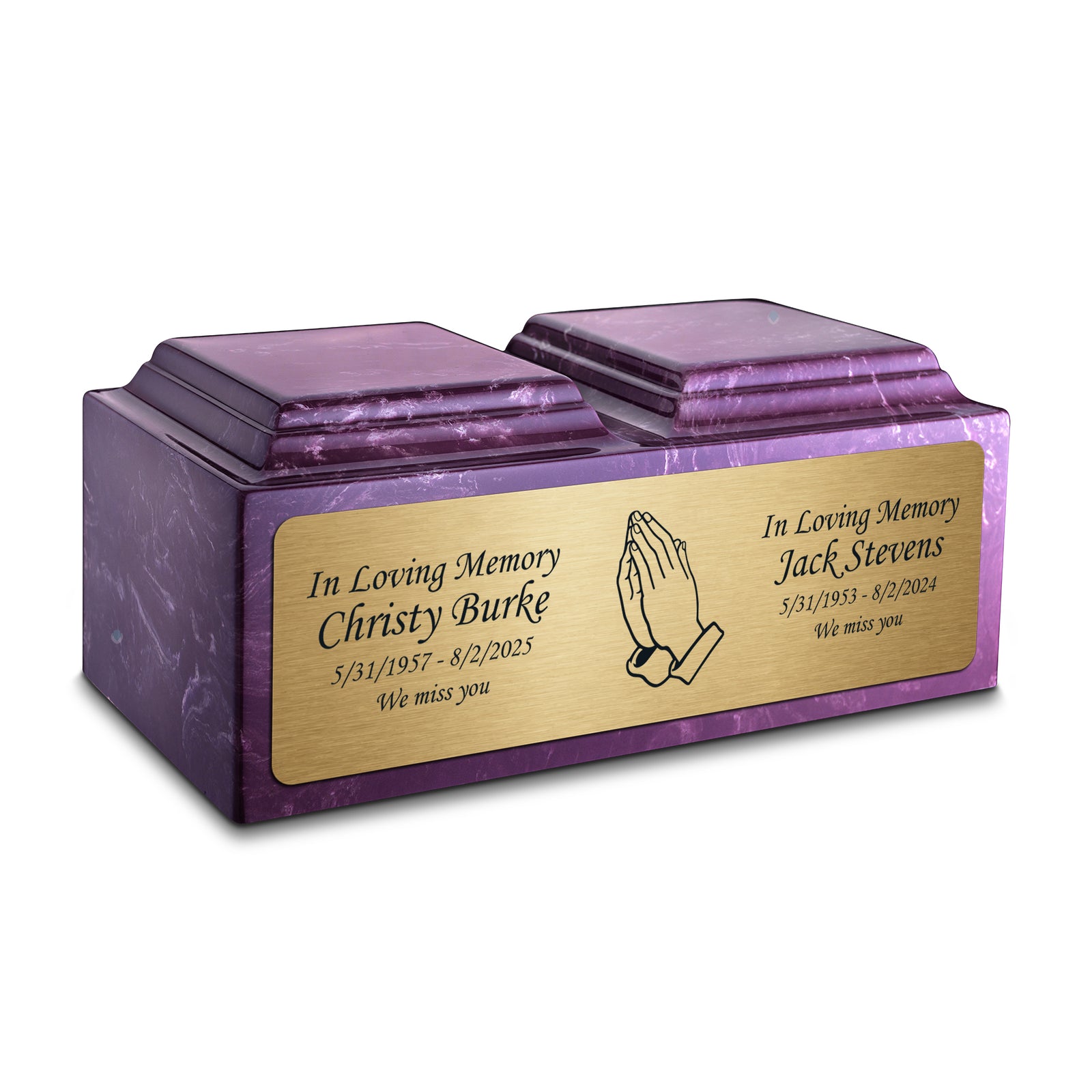 Adult Companion Custom Printed Amethyst Praying Hands Cultured Marble Urns by MacKenzie