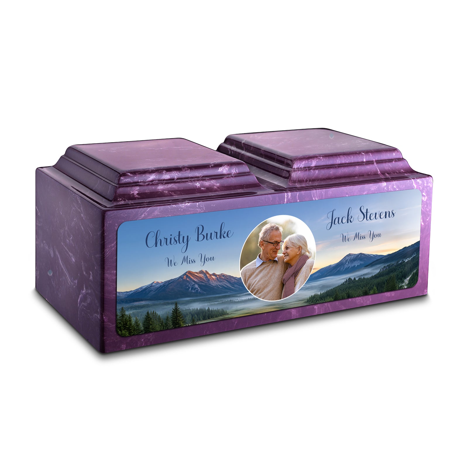 Adult Companion Custom Mountains Couple Portrait Memorial Amethyst Cultured Marble Urns by MacKenzie