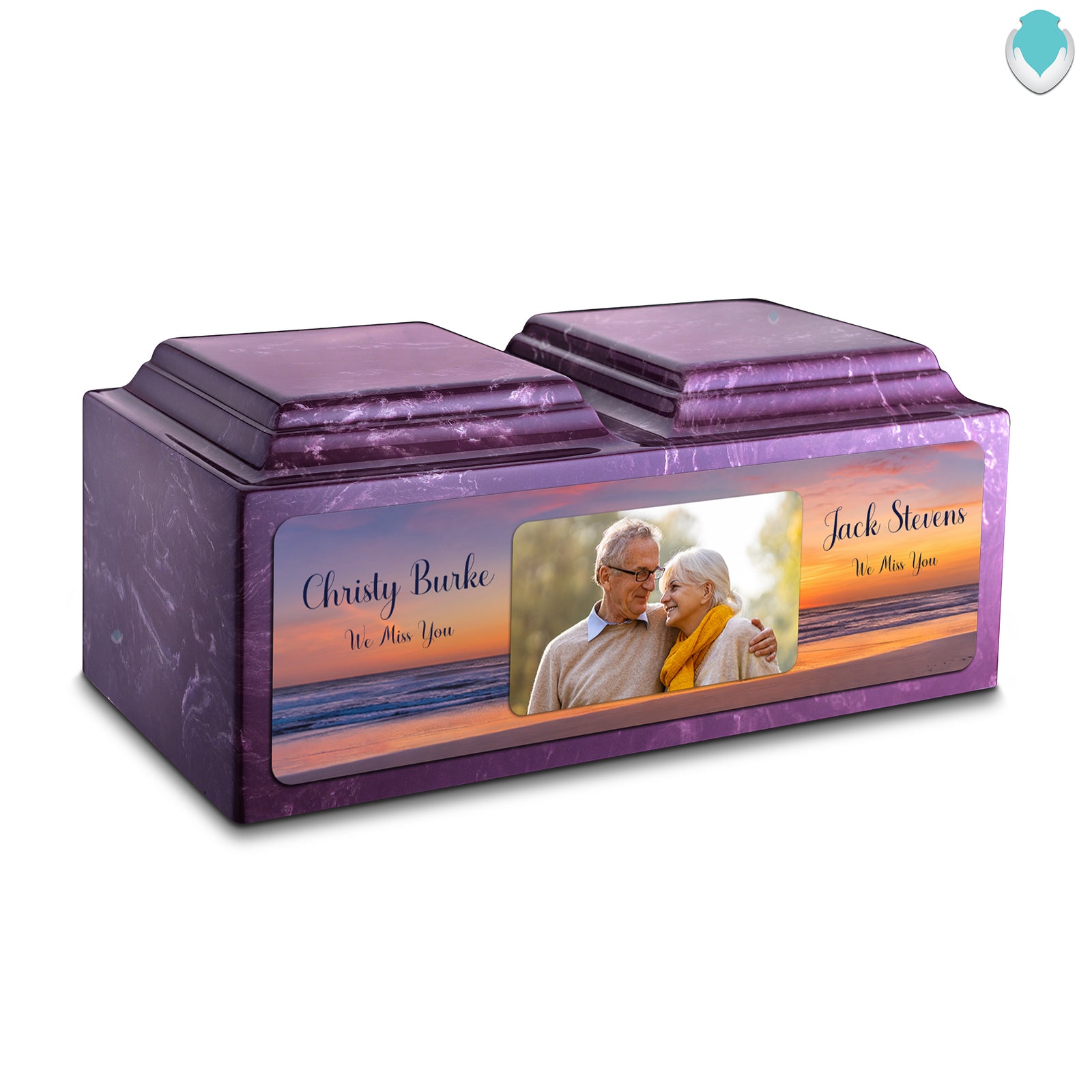 Adult Companion Custom Ocean Sunset Couple Portrait Amethyst Cultured Marble Urns by MacKenzie