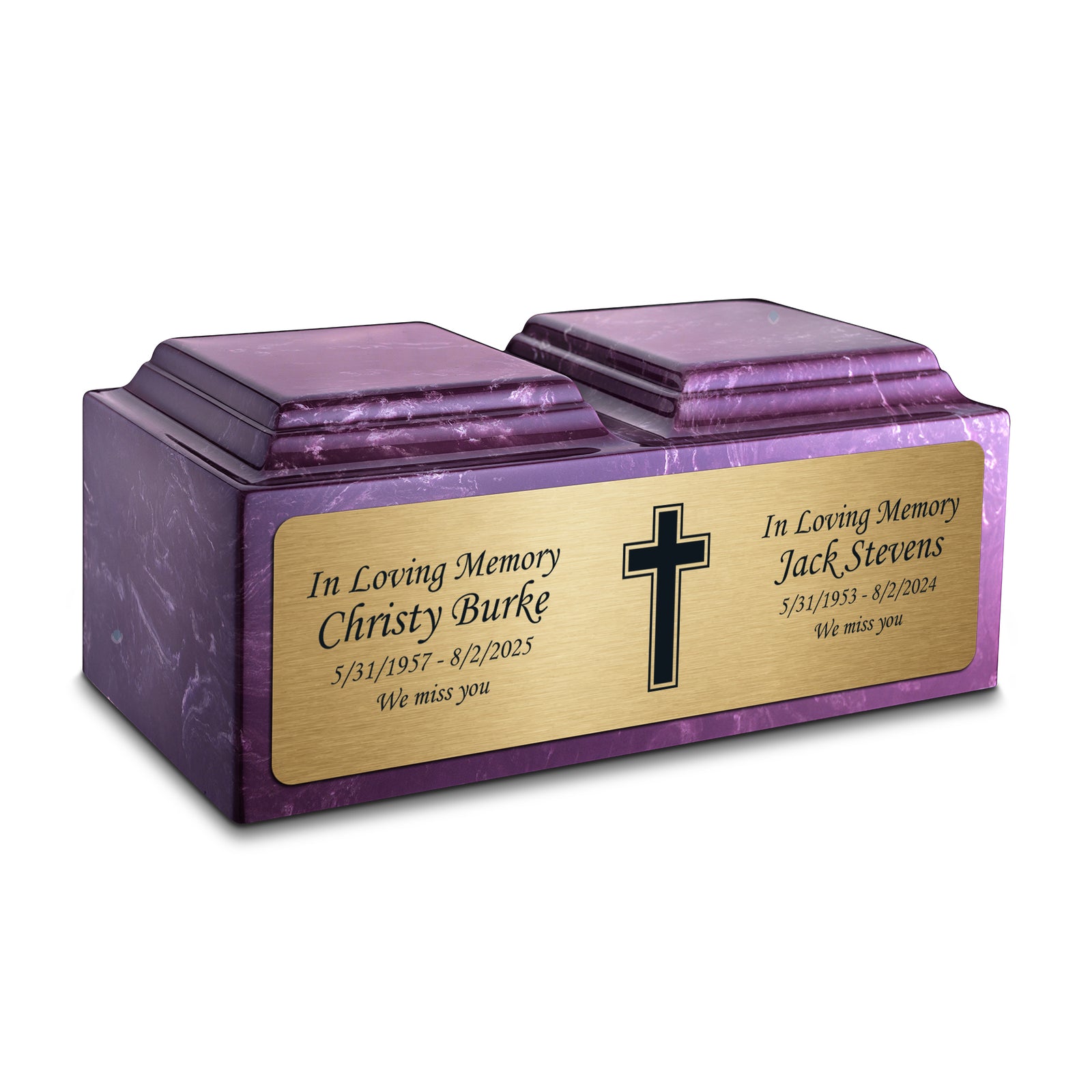 Adult Companion Custom Printed Amethyst Simple Cross Cultured Marble Urns by MacKenzie