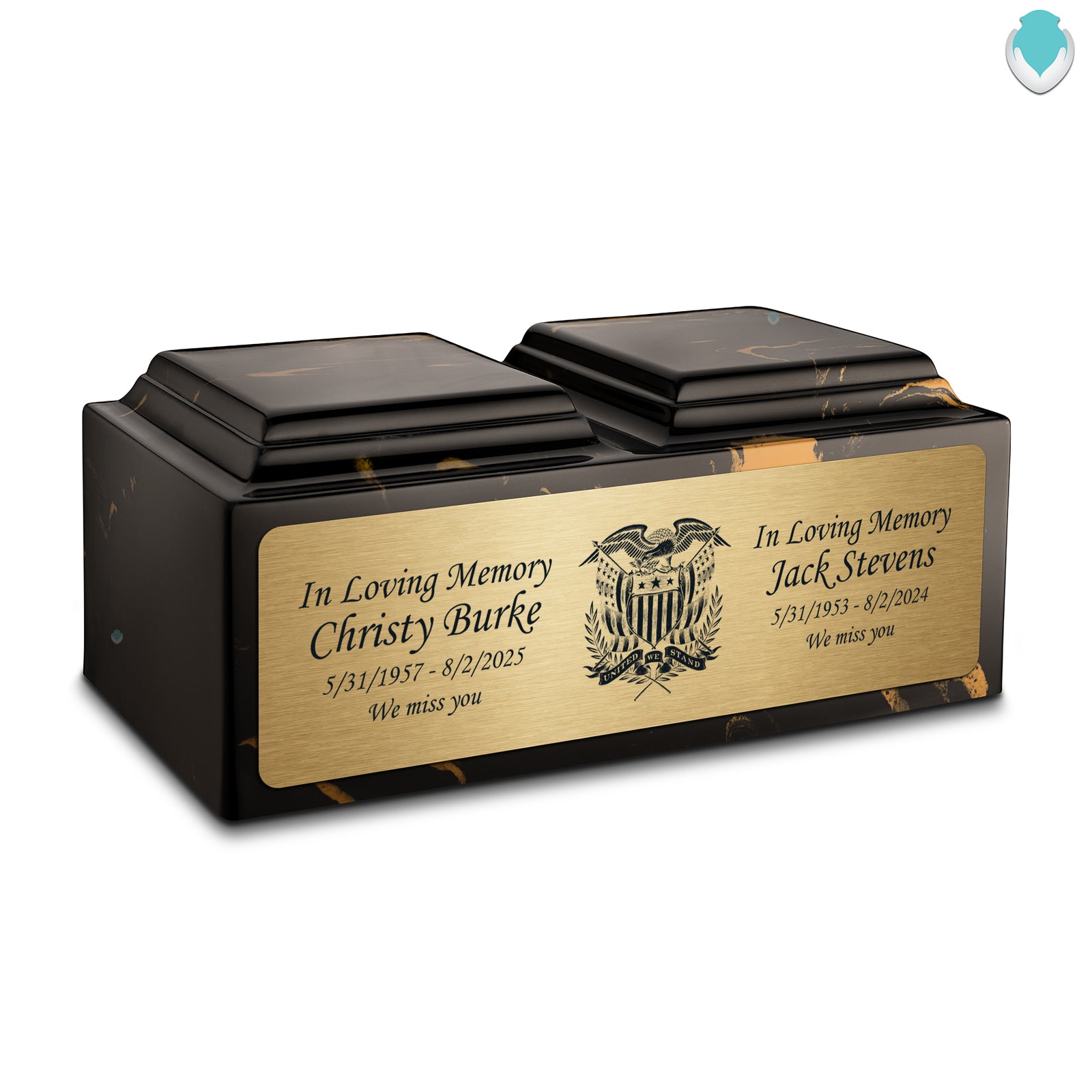 Adult Companion Custom Printed Black and Gold American Glory Cultured Marble Urns by MacKenzie