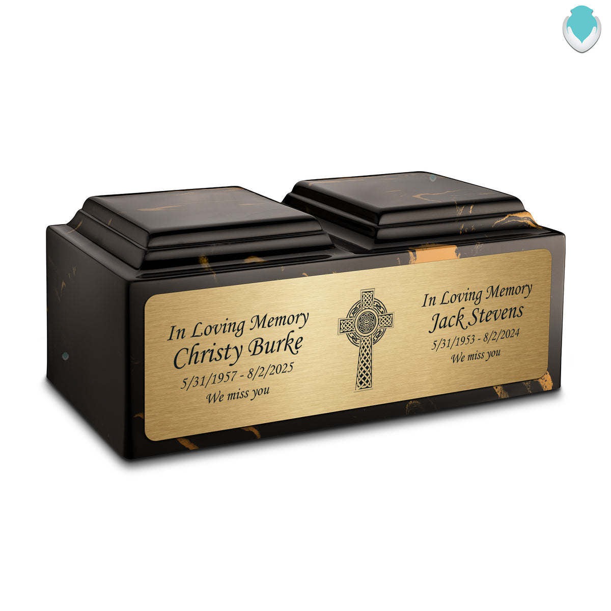 Adult Companion Custom Printed Black and Gold Celtic Cross Cultured Marble Urns by MacKenzie