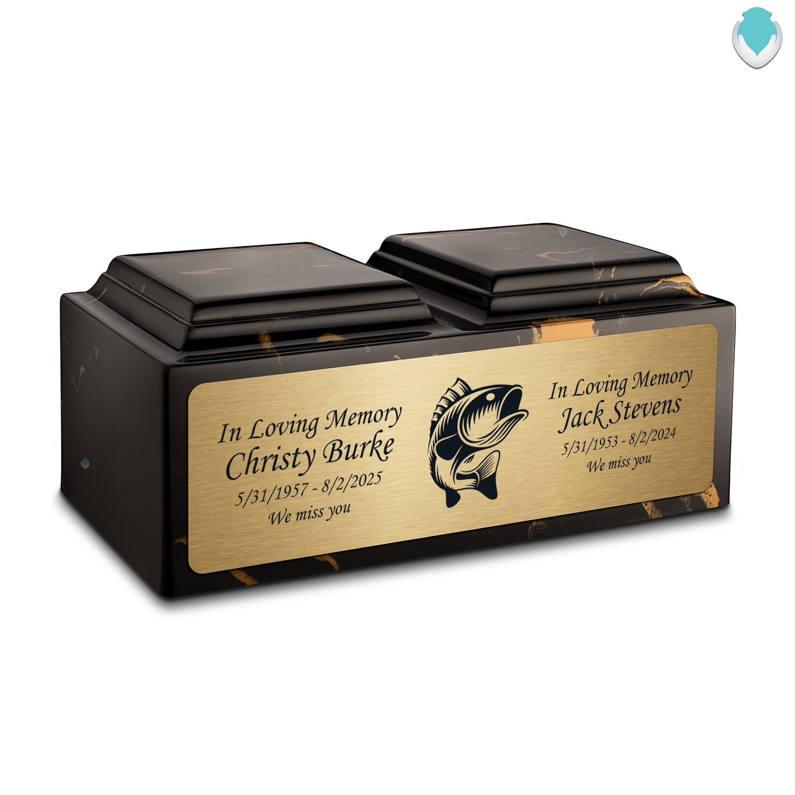 Adult Companion Custom Printed Black and Gold Fishing Cultured Marble Urns by MacKenzie