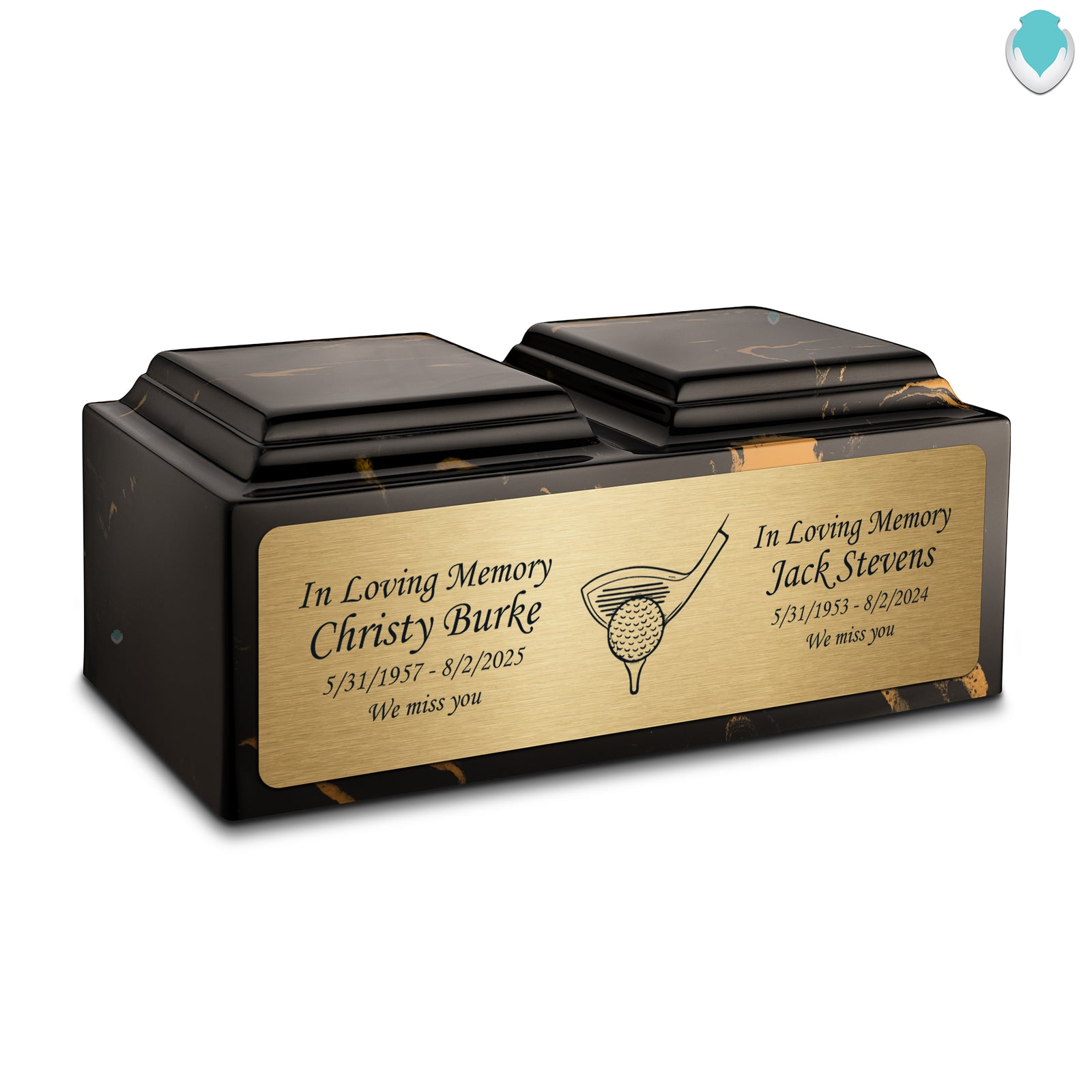 Adult Companion Custom Printed Black and Gold Golf Cultured Marble Urns by MacKenzie