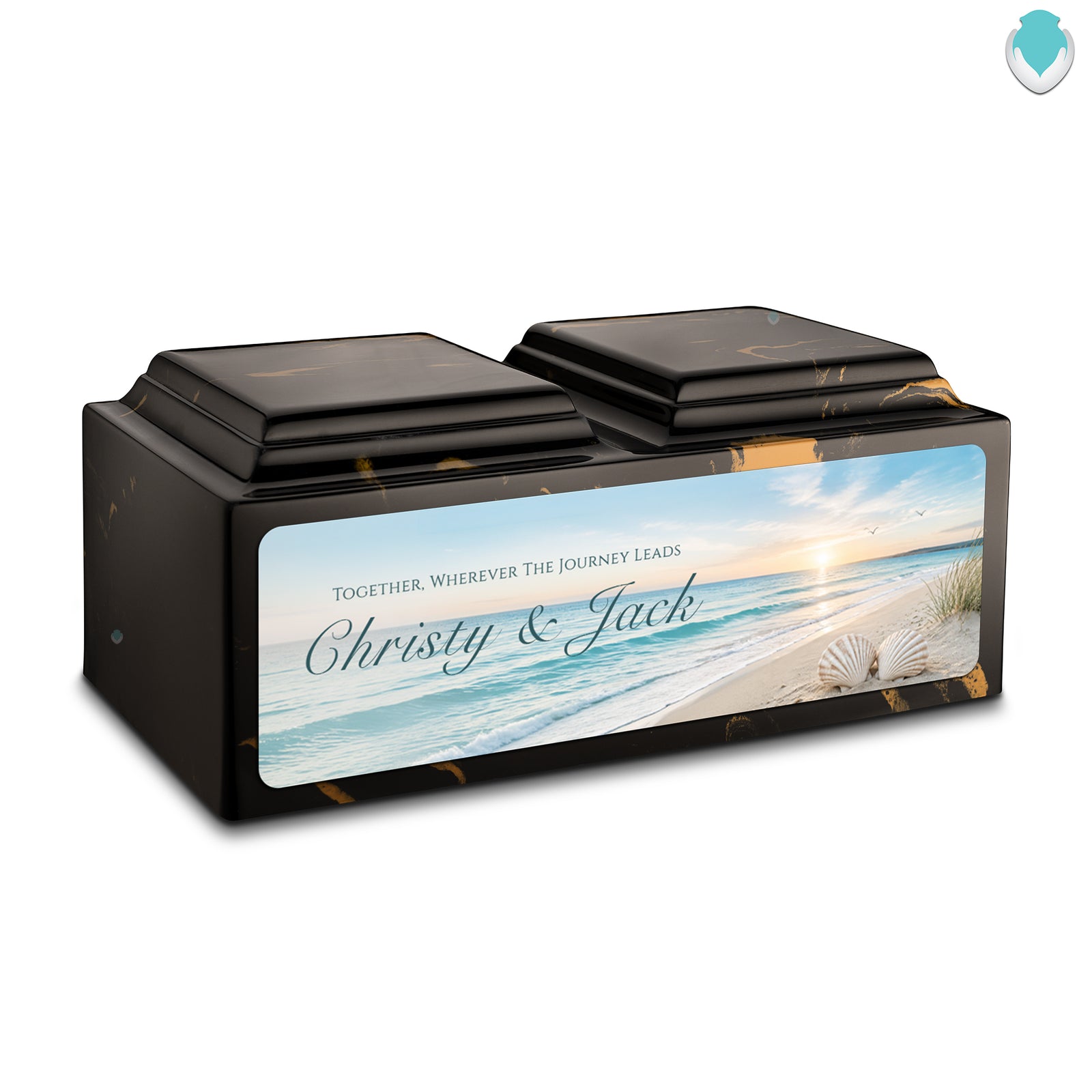 Adult Companion Custom Ocean Memorial Black & Gold Cultured Marble Urns by MacKenzie