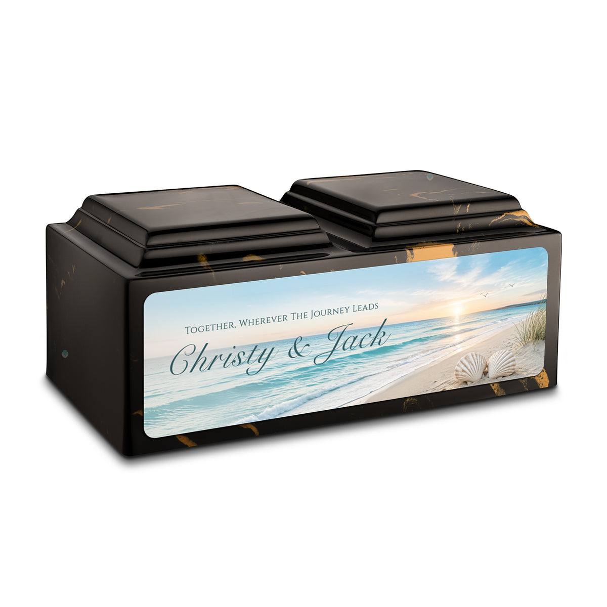 Adult Companion Custom Ocean Memorial Black &amp; Gold Cultured Marble Urns by MacKenzie