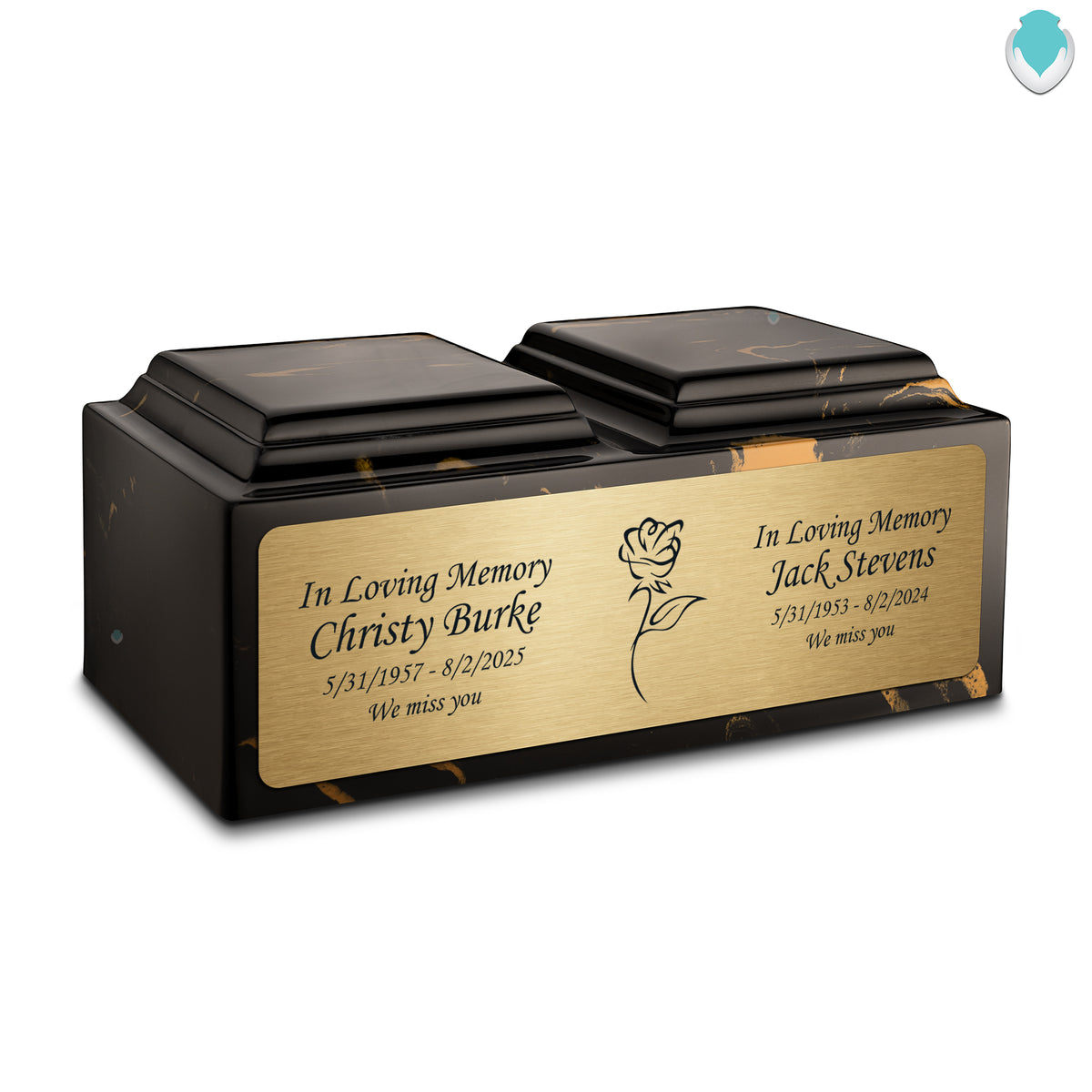 Adult Companion Custom Printed Black and Gold Roses Cultured Marble Urns by MacKenzie