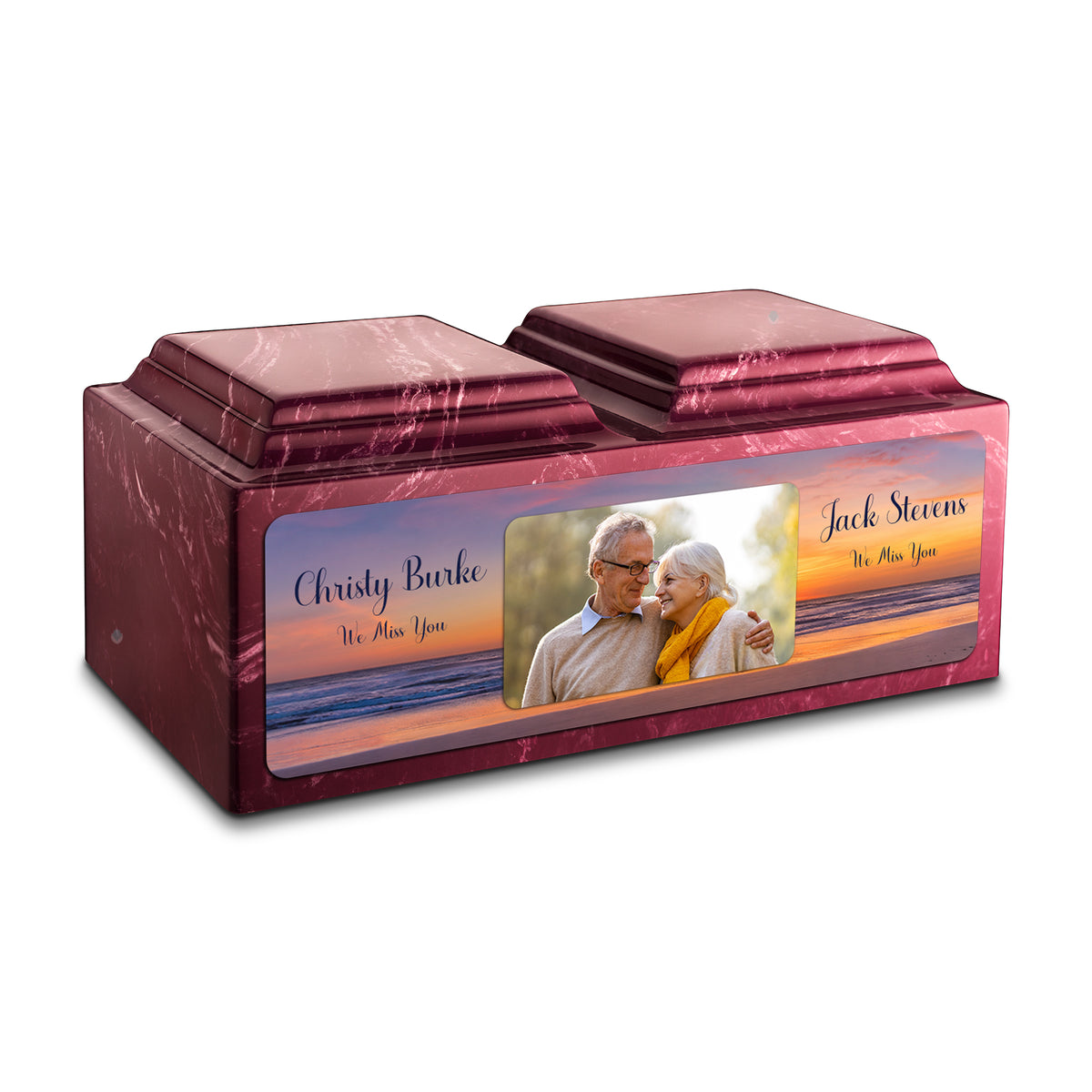 Adult Companion Custom Ocean Sunset Couple Portrait Memorial Berry Cultured Marble Urns by MacKenzie