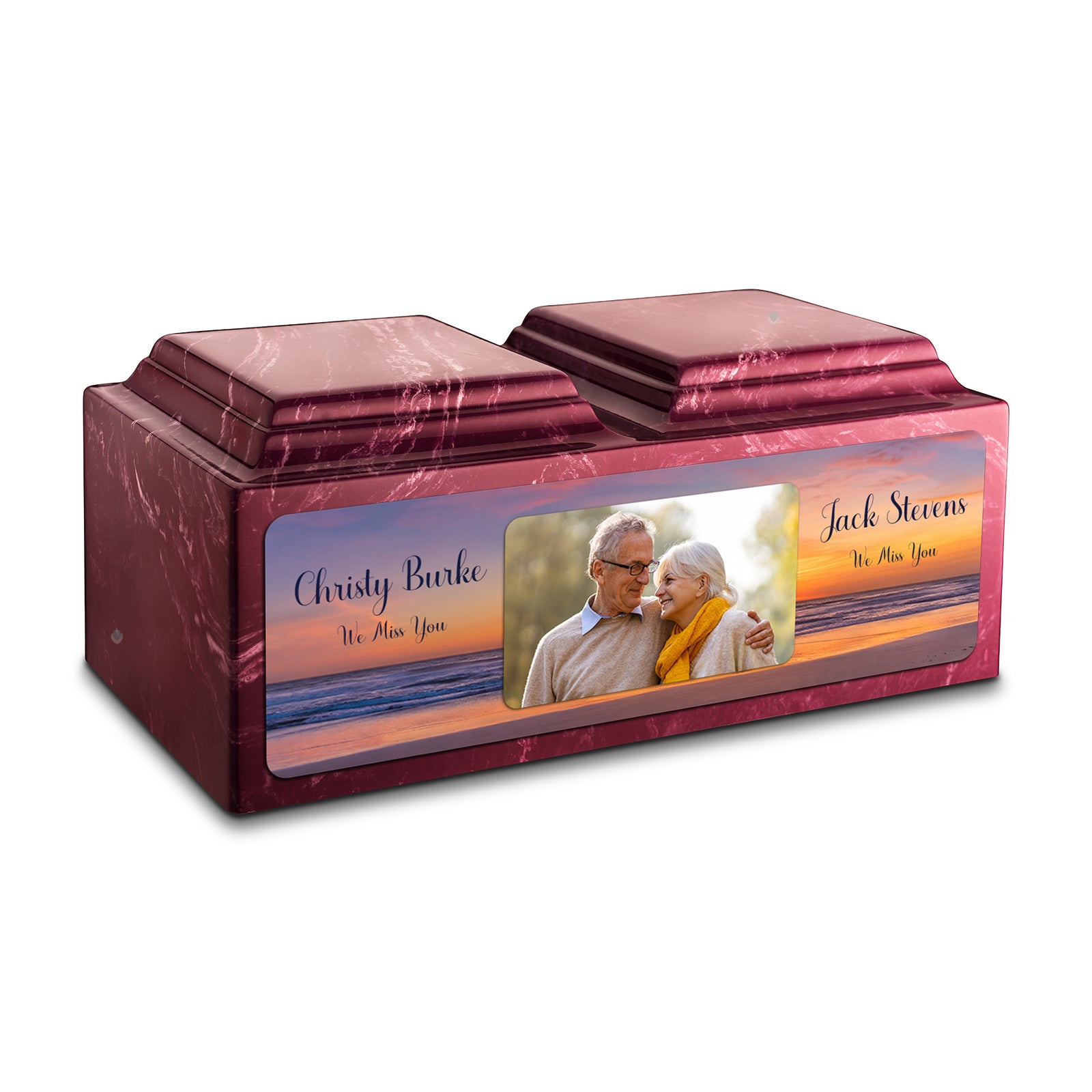 Adult Companion Custom Ocean Sunset Couple Portrait Memorial Berry Cultured Marble Urns by MacKenzie