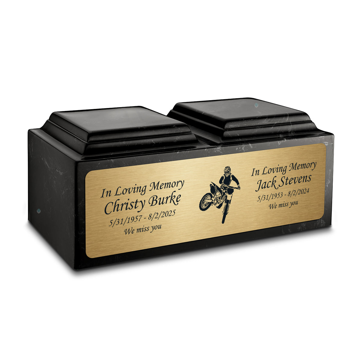 Adult Companion Custom Printed Black and White Dirt Bike Cultured Marble Urns by MacKenzie