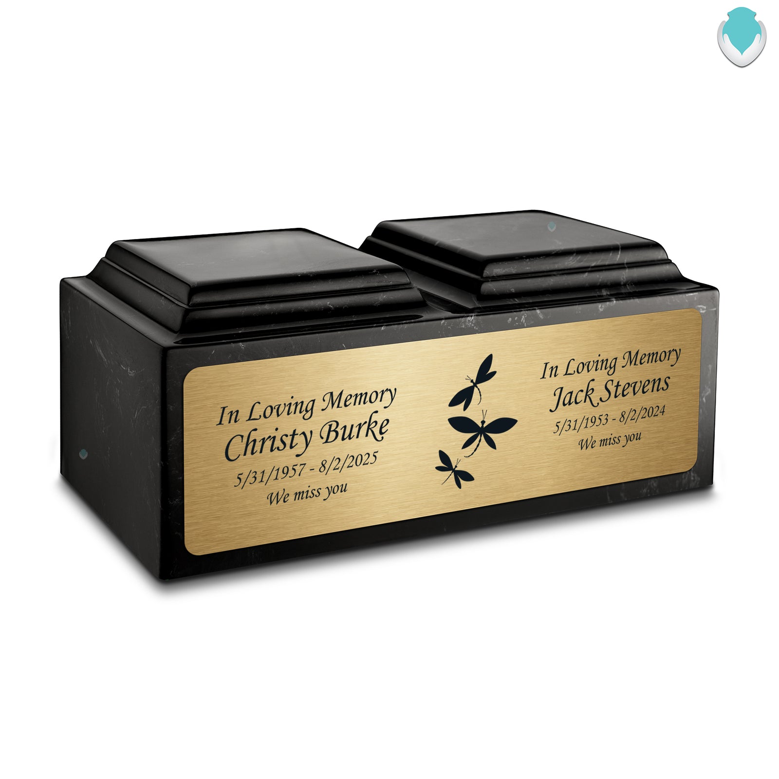 Adult Companion Custom Printed Black and White Dragonflies Cultured Marble Urns by MacKenzie