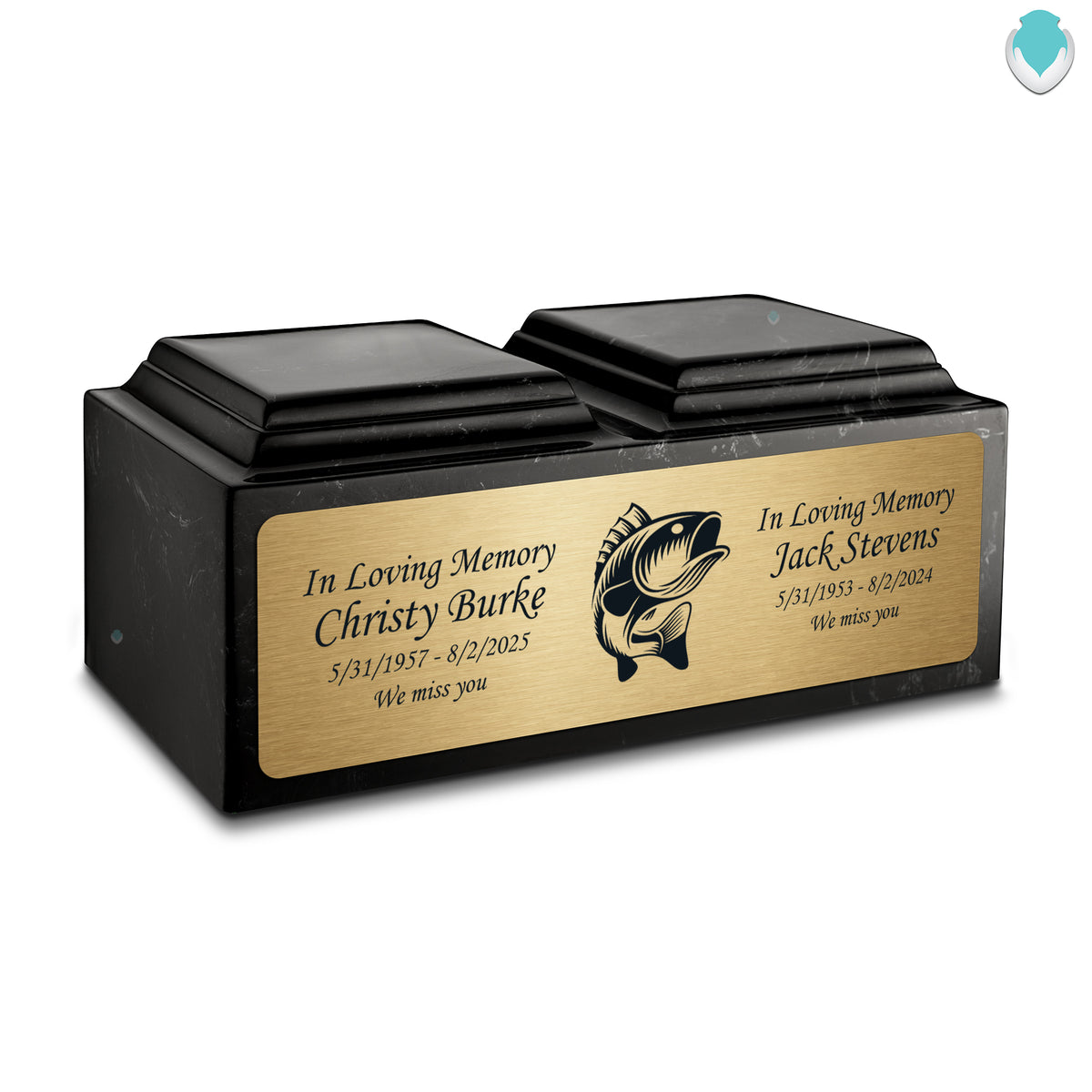 Adult Companion Custom Printed Black and White Fishing Cultured Marble Urns by MacKenzie