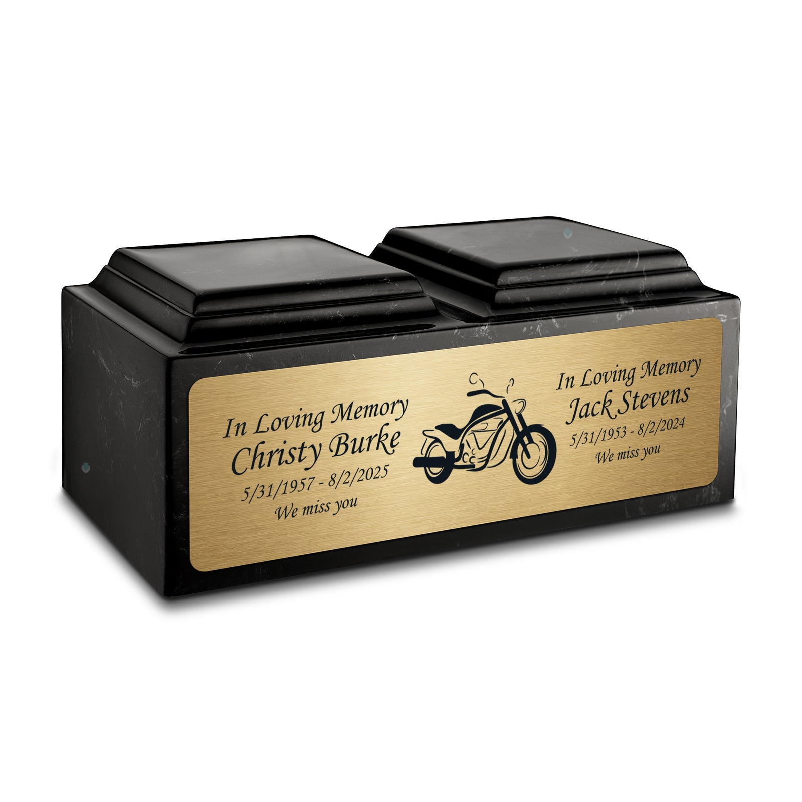 Adult Companion Custom Printed Black and White Motorcycle Cultured Marble Urns by MacKenzie