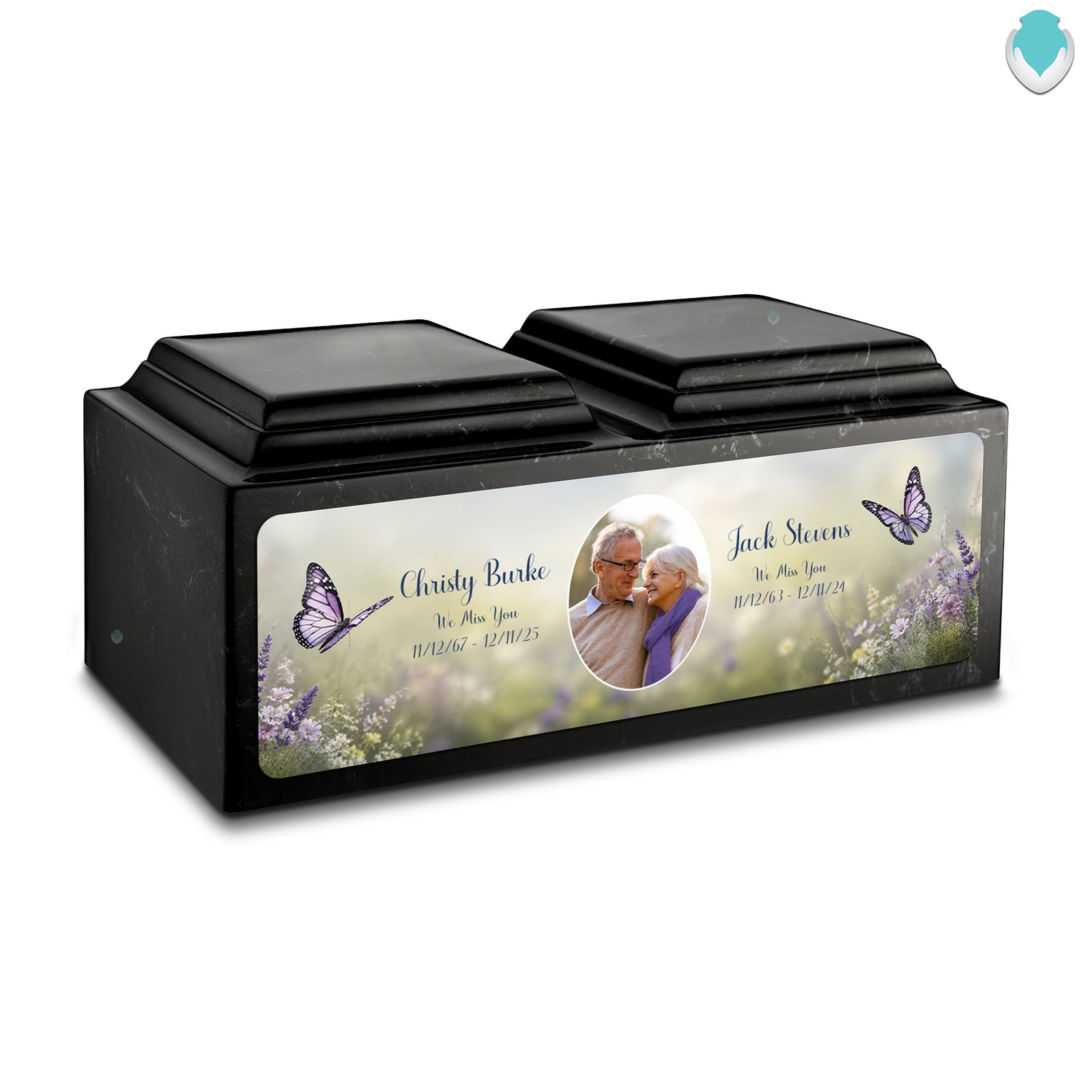 Adult Companion Custom Butterfly Couple Portrait Black & White Cultured Marble Urns by MacKenzie