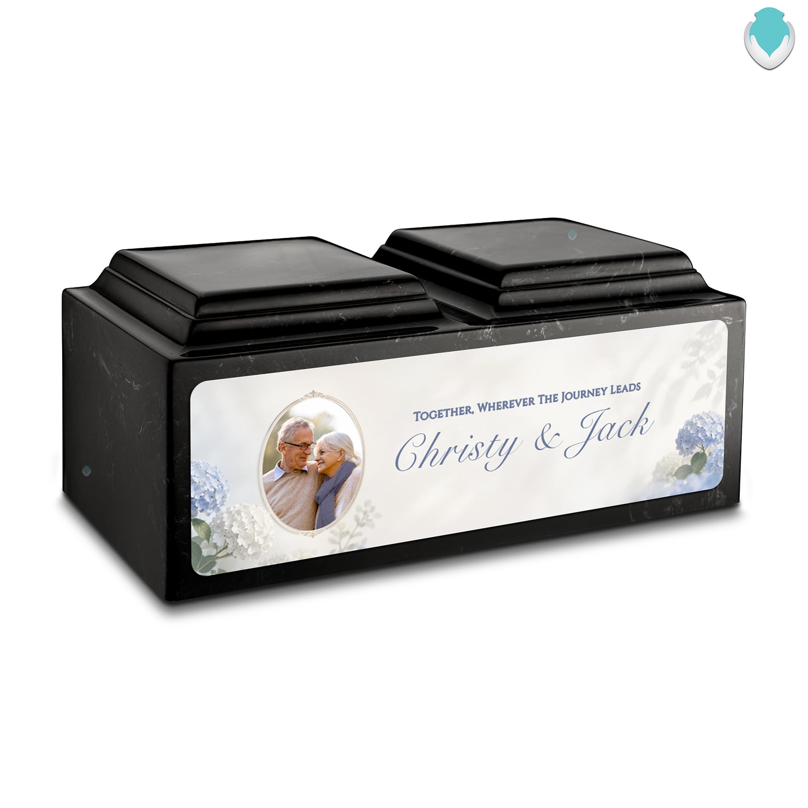 Adult Companion Custom Flower Couple Portrait Black & White Cultured Marble Urns by MacKenzie