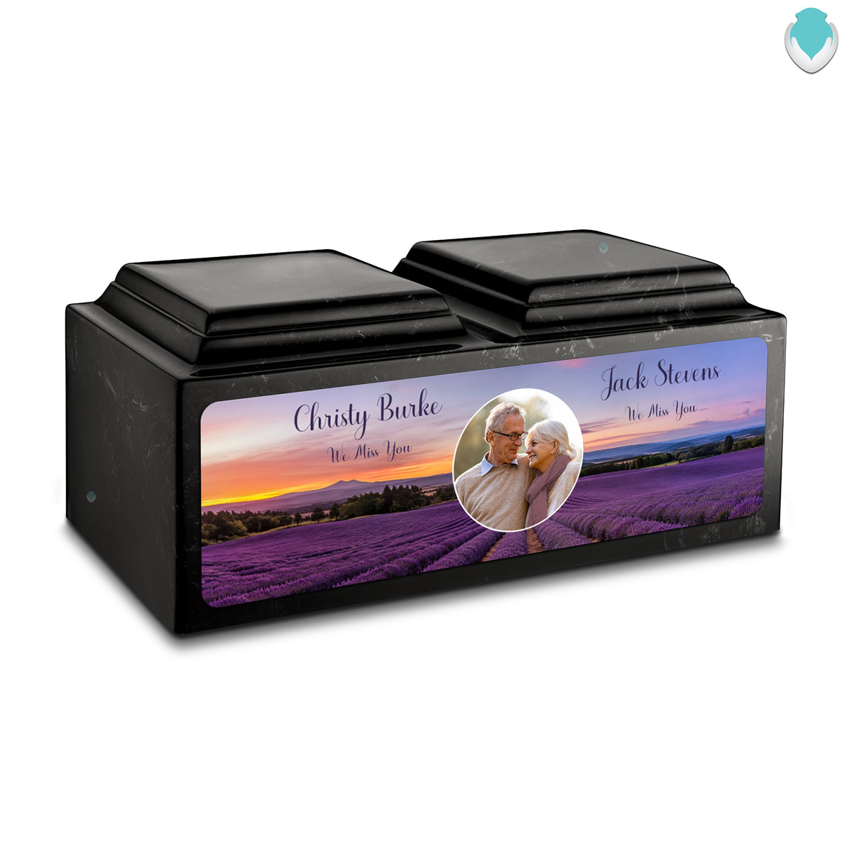 Adult Companion Custom Lavender Couple Portrait Memorial Black & White Cultured Marble Urns by MacKenzie