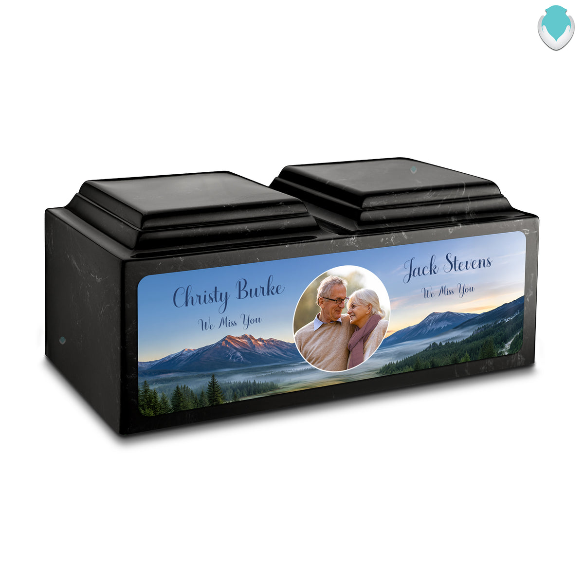 Adult Companion Custom Mountains Couple Portrait Memorial Black & White Cultured Marble Urns by MacKenzie