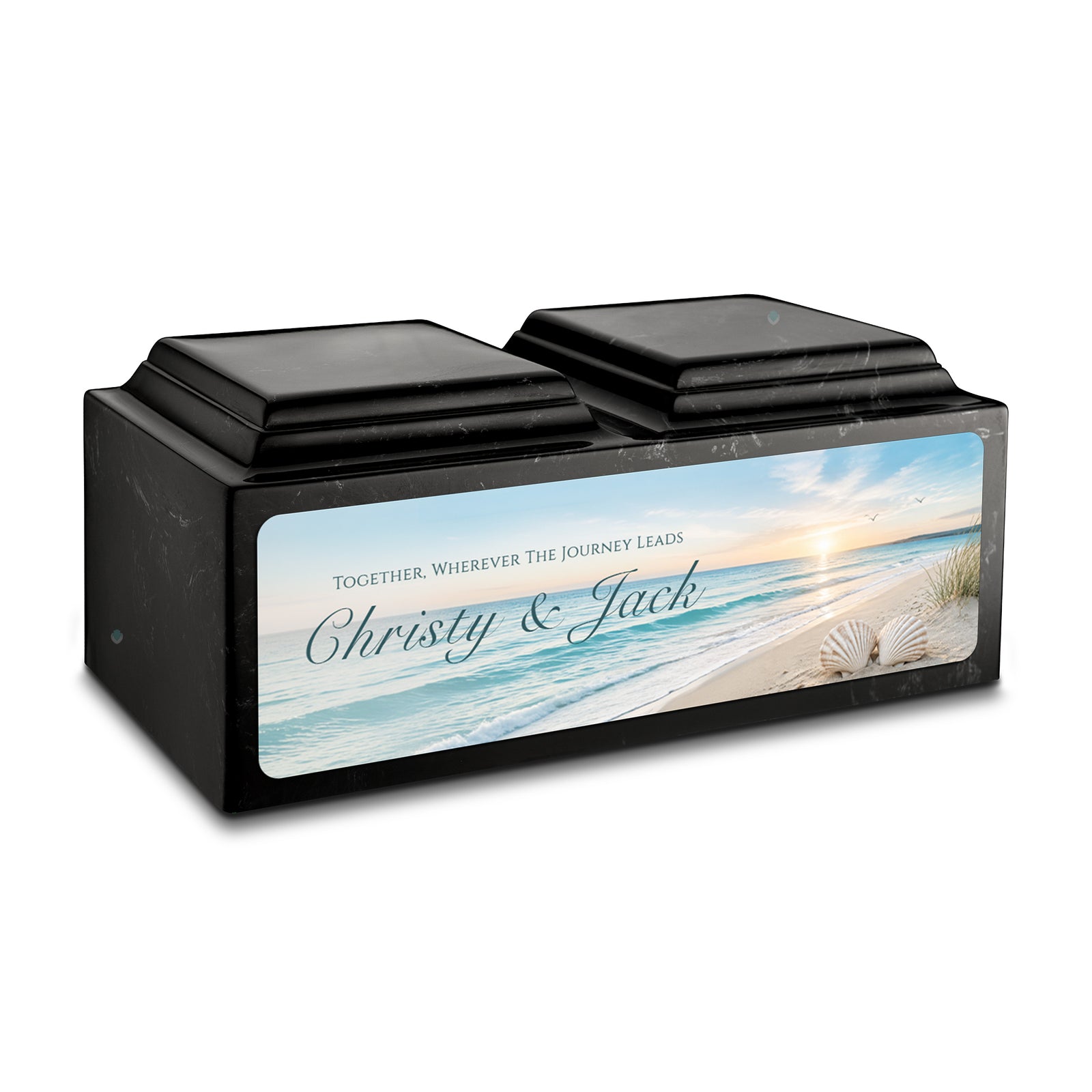 Adult Companion Custom Ocean Memorial Black & White Cultured Marble Urns by MacKenzie