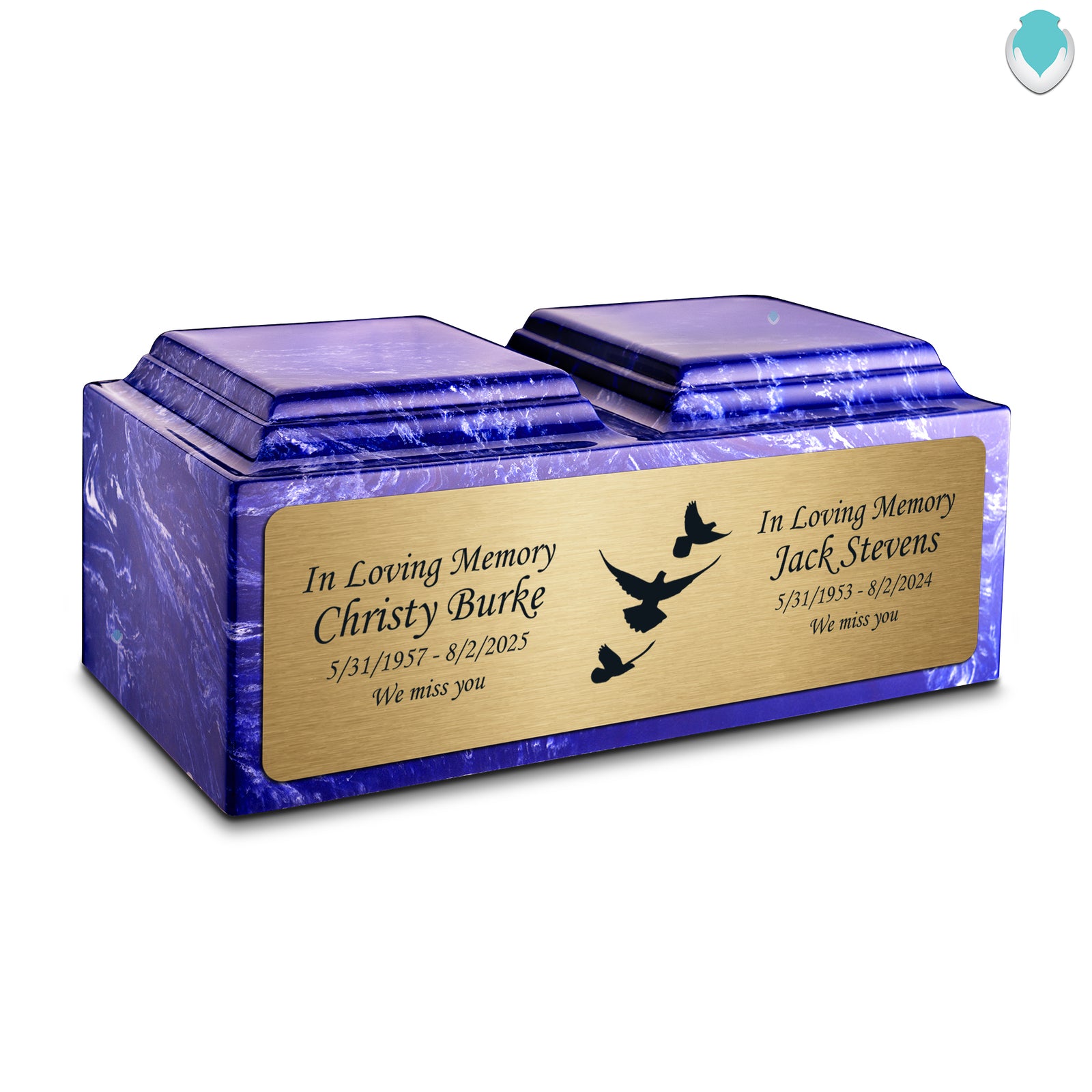 Adult Companion Custom Printed Cobalt Doves Cultured Marble Urns by MacKenzie