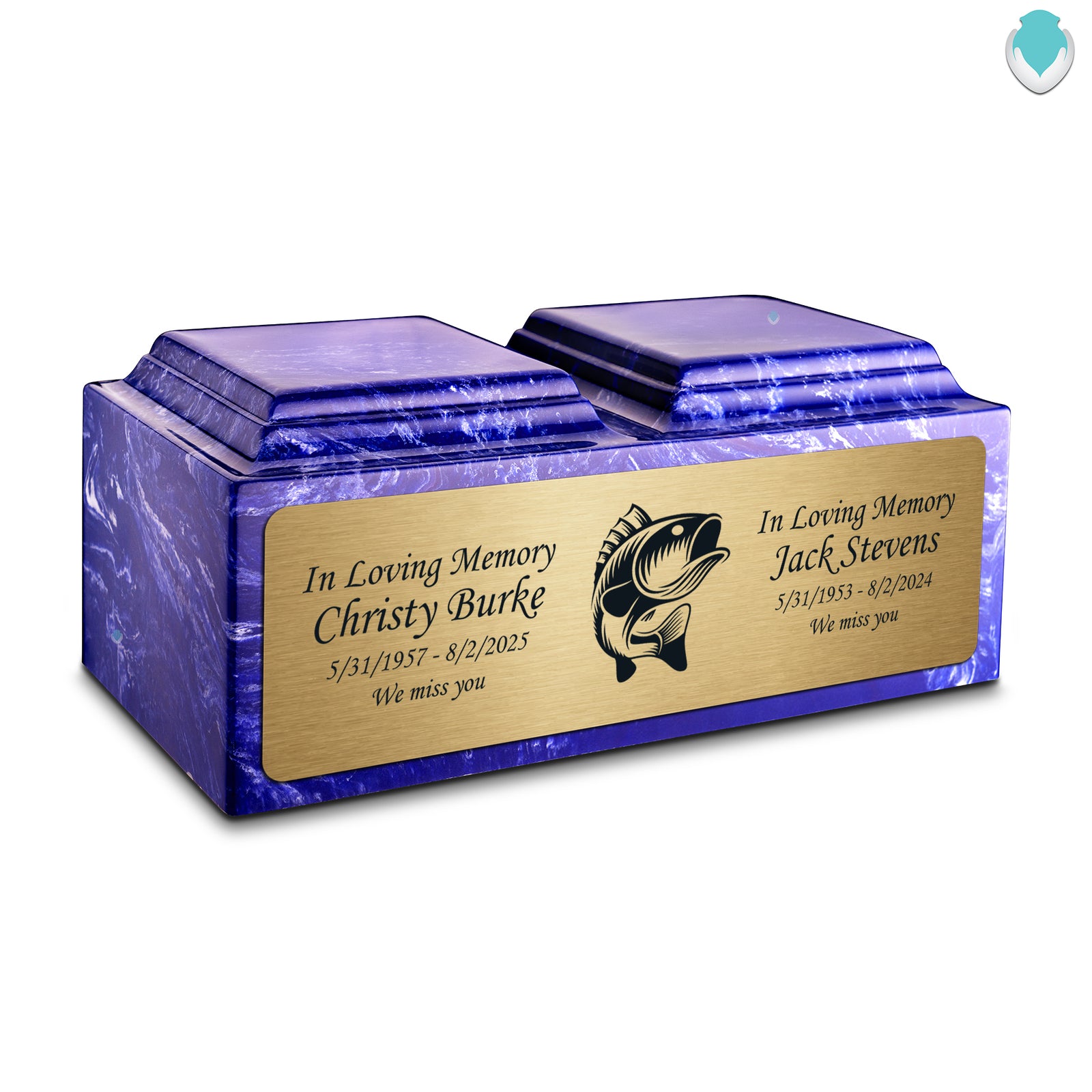 Adult Companion Custom Printed Cobalt Fishing Cultured Marble Urns by MacKenzie