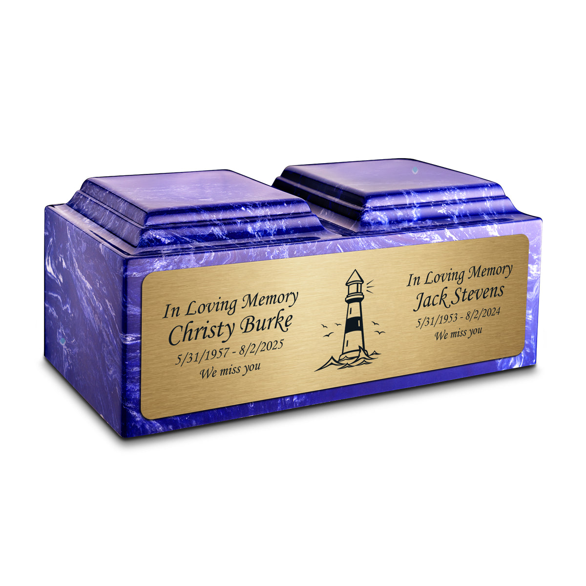Adult Companion Custom Printed Cobalt Lighthouse Cultured Marble Urns by MacKenzie