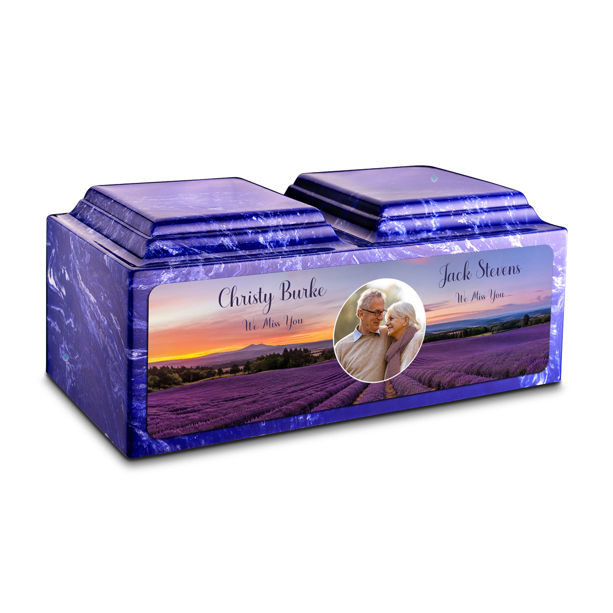 Adult Companion Custom Lavender Couple Portrait Memorial Cobalt Cultured Marble Urns by MacKenzie