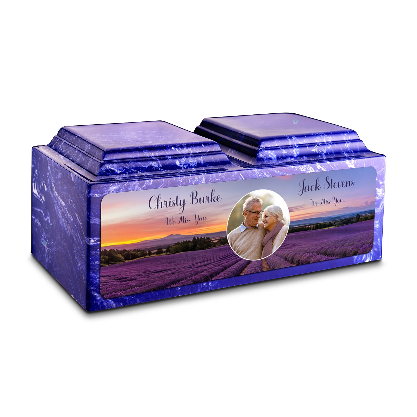 Adult Companion Custom Lavender Couple Portrait Memorial Cobalt Cultured Marble Urns by MacKenzie