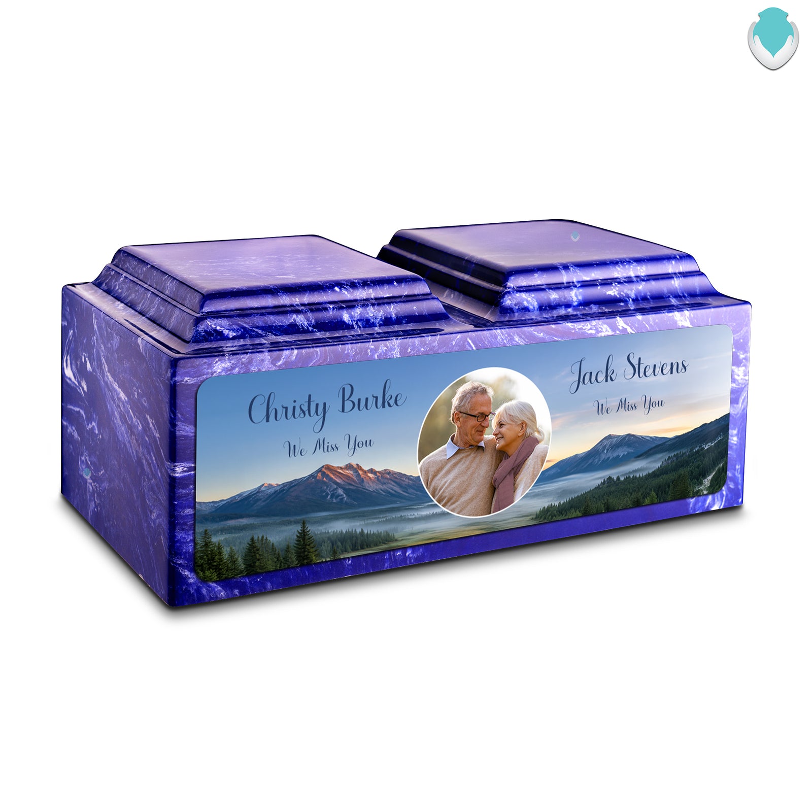 Adult Companion Custom Mountains Couple Portrait Memorial Cobalt Cultured Marble Urns by MacKenzie