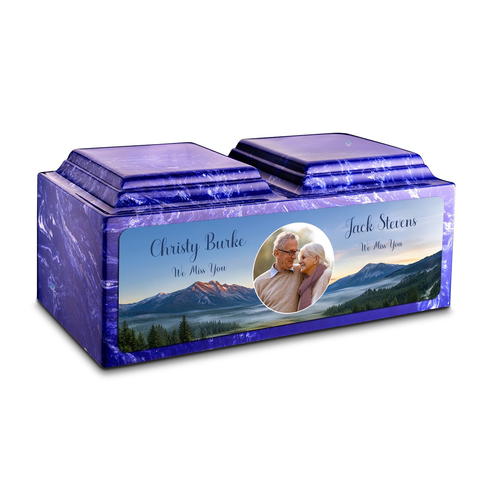 Adult Companion Custom Mountains Couple Portrait Memorial Cobalt Cultured Marble Urns by MacKenzie