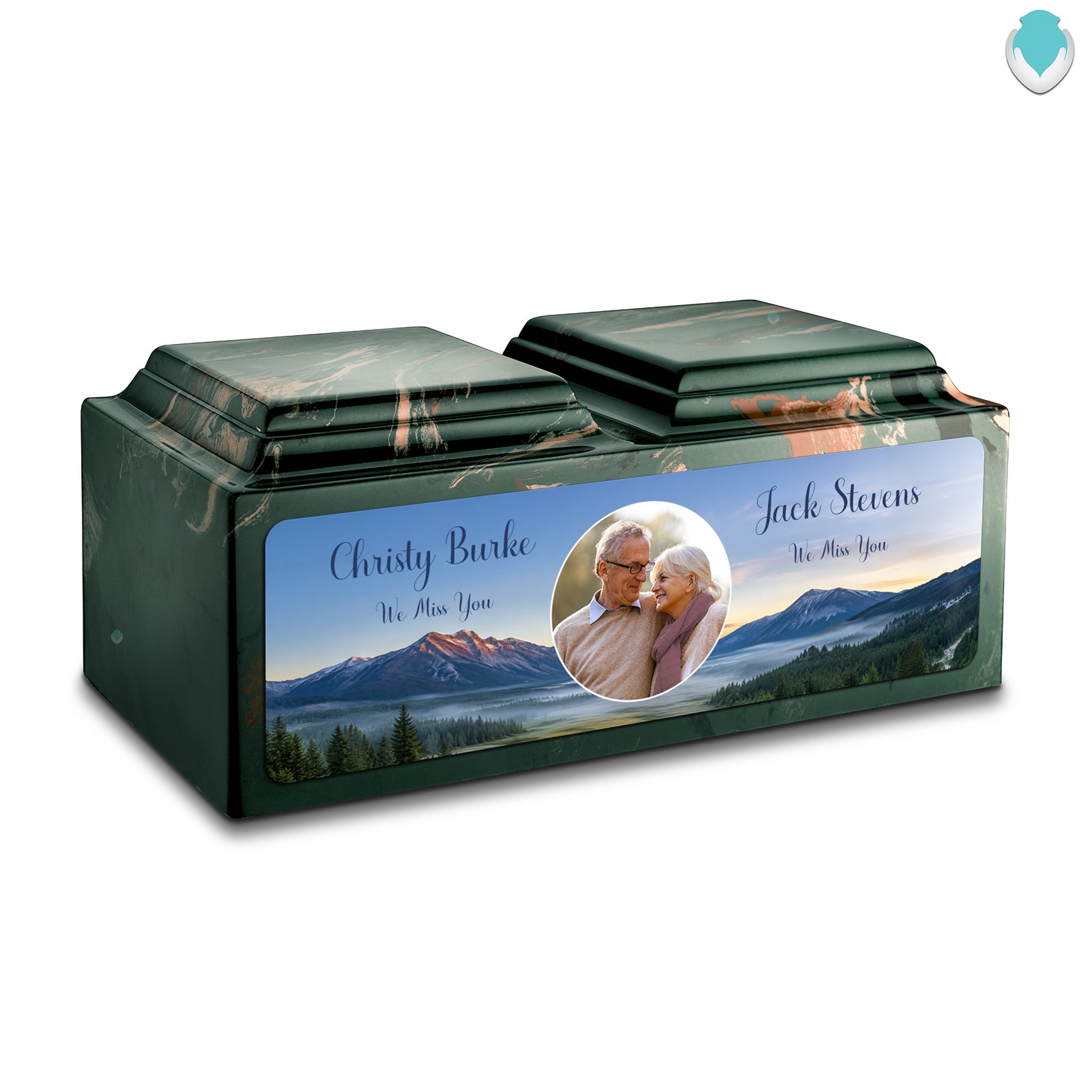 Adult Companion Custom Mountains Couple Portrait Memorial Camo Cultured Marble Urns by MacKenzie