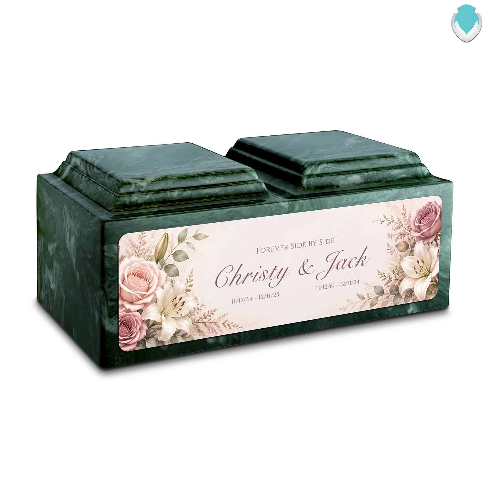 Adult Companion Custom Flower Printed Evergreen Cultured Marble Urns by MacKenzie