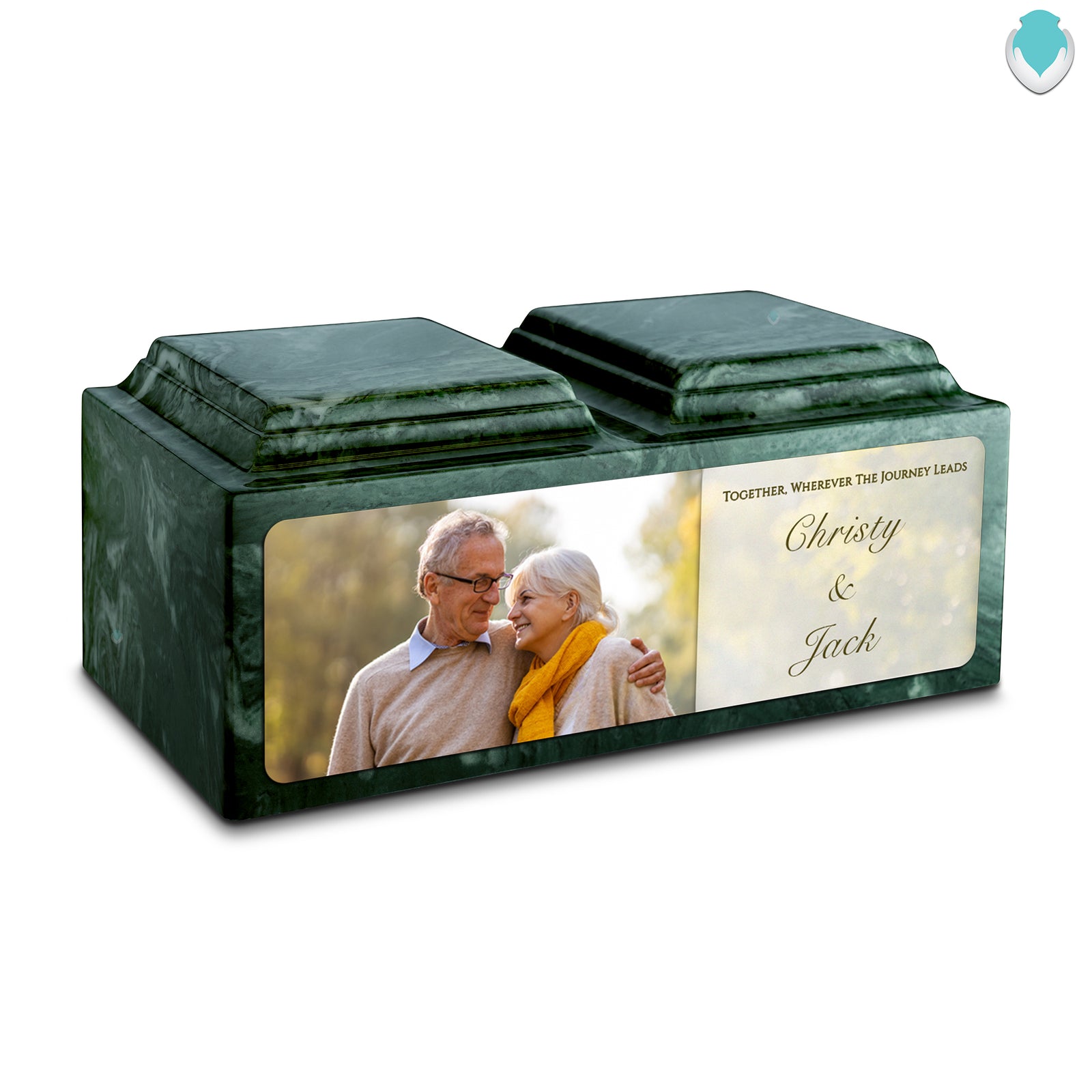 Adult Companion Custom Couple Portrait Evergreen Cultured Marble Urns by MacKenzie