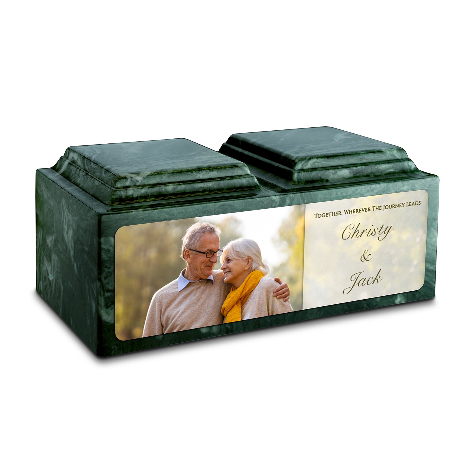 Adult Companion Custom Couple Portrait Evergreen Cultured Marble Urns by MacKenzie