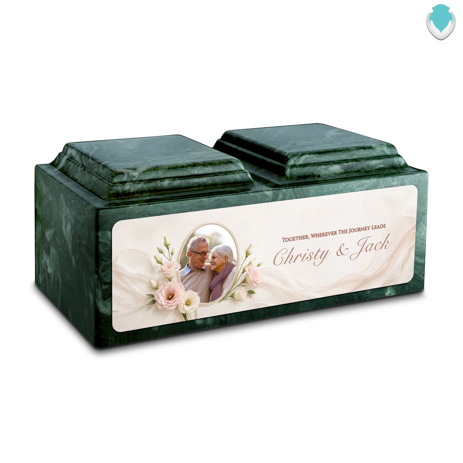 Adult Companion Custom Flower Couple Portrait Memorial Evergreen Cultured Marble Urns by MacKenzie